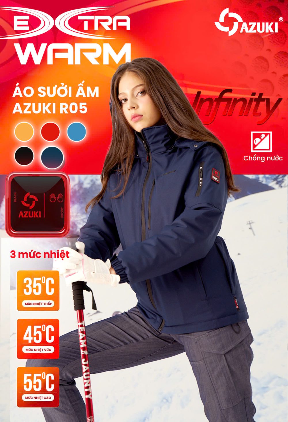 Áo Sưởi Ấm Azuki Raincoat R05 Chống Mưa Tuyết,Chạy Pin 20000mah, BH 12 Tháng Chính Hãng