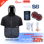 Áo Gắn Quạt Azuki Làm Mát Ngắn Tay Ultra S8 Mới Nhất 2025, Pin 20000mah, Quạt 18V