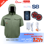 Áo Gắn Quạt Azuki Làm Mát Ngắn Tay Ultra S8 Mới Nhất 2025, Pin 20000mah, Quạt 18V
