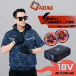 Áo Gắn Quạt Azuki Làm Mát Ngắn Tay Ultra S8 Mới Nhất 2025, Pin 20000mah, Quạt 18V