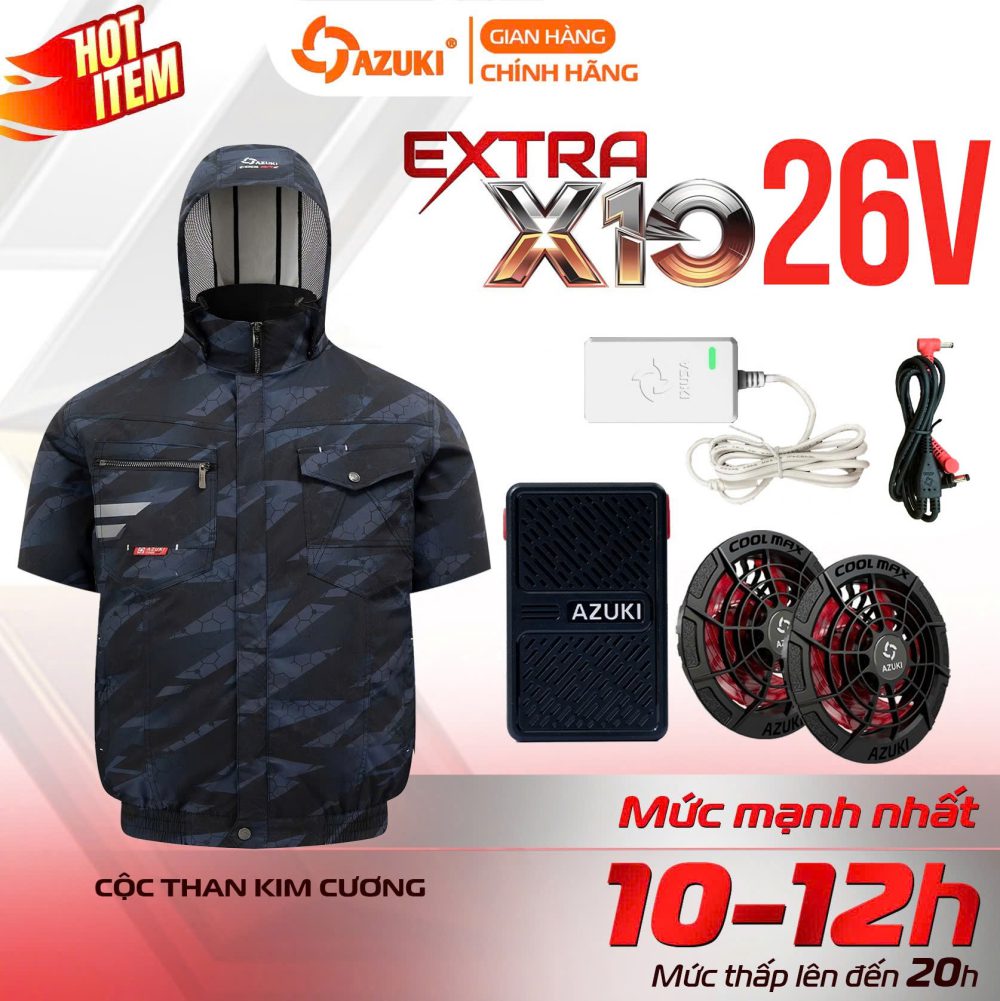 Áo điều hòa Azuki ngắn tay Extra X10 - Pin  Quạt 26V