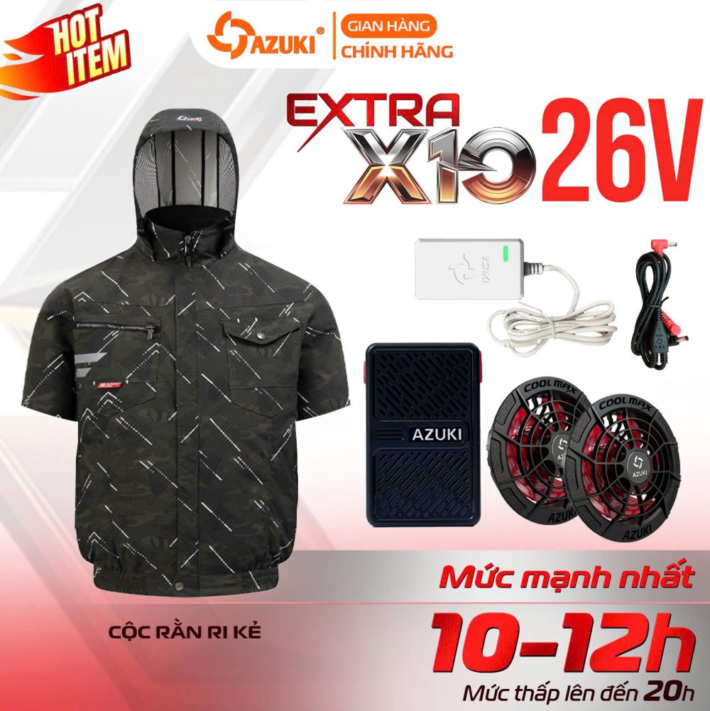 Áo điều hòa Azuki ngắn tay Extra X10 - Pin  Quạt 26V