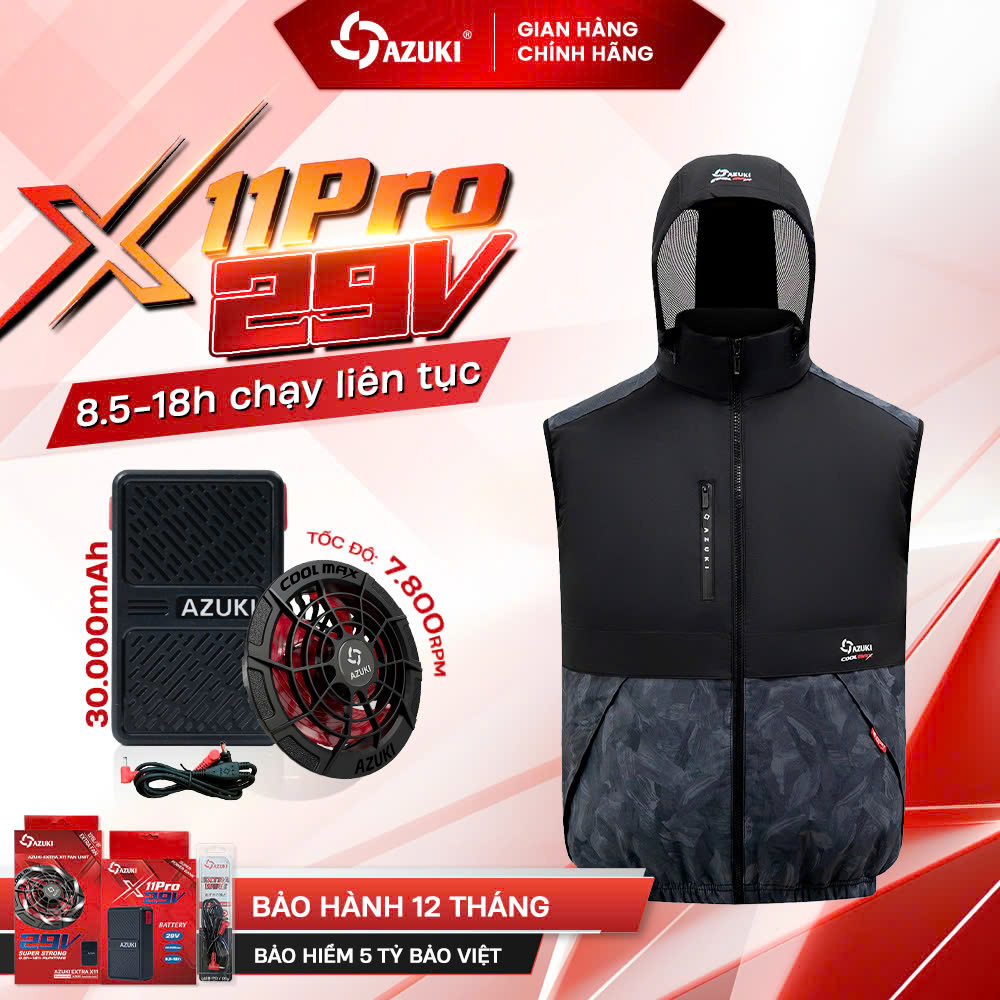 Áo Điều Hòa Azuki Ghi - Lê X11 PRO Pin 30.000mah - Quạt 29V Siêu Gọn Nhẹ