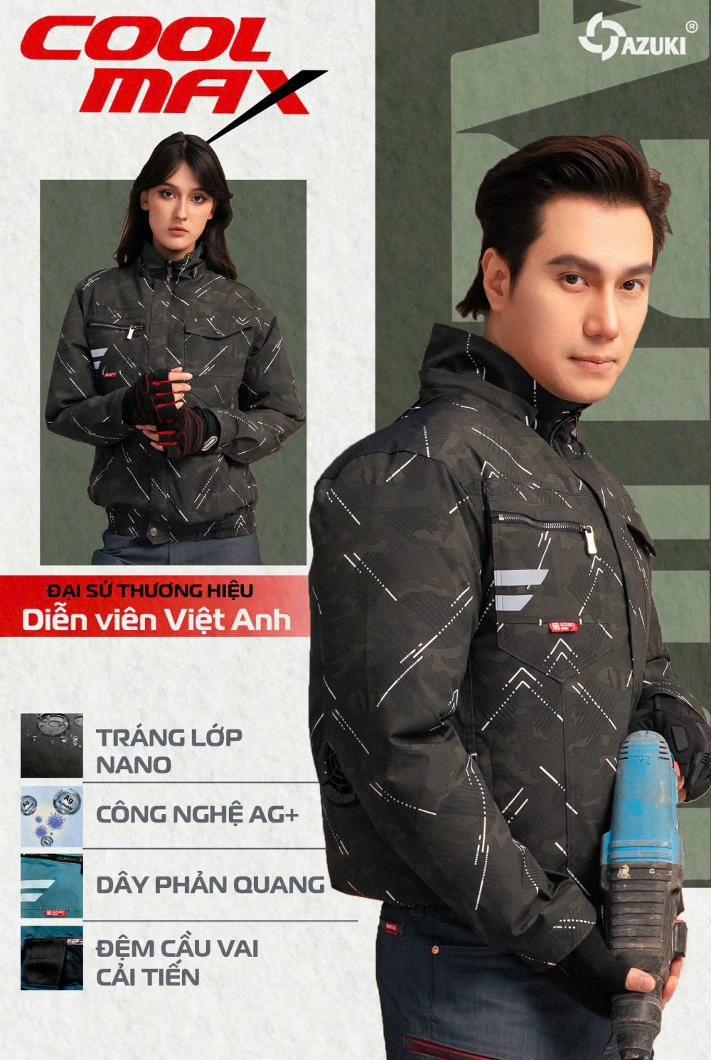 Áo rời điều hòa Azuki 2026 tráng lớp Nano, công nghệ AG+, dây phản quang và đệm cầu vai cải tiến
