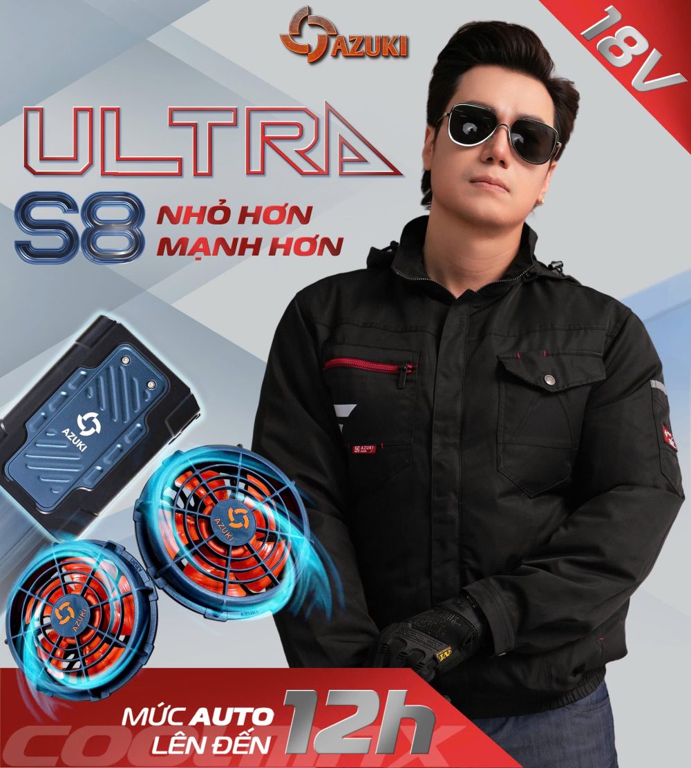 Bộ Áo Điều Hòa Azuki Ultra S8 - Pin 20.000mAh - Quạt 18V Siêu HOT 2025