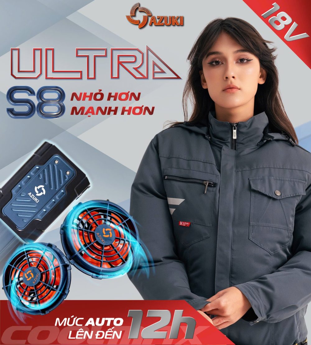 Bộ Áo Điều Hòa Azuki Ultra S8 - Pin 20.000mAh - Quạt 18V Siêu HOT 2025