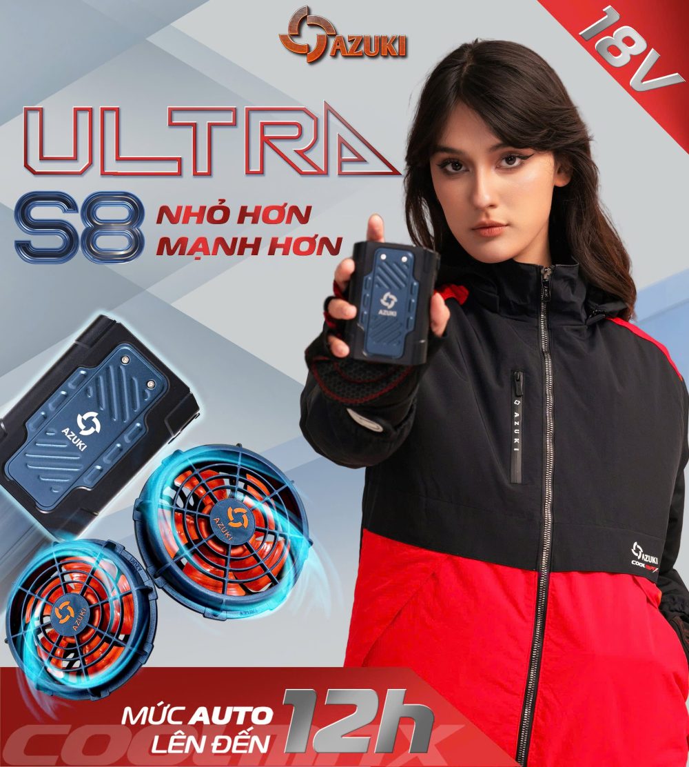 Bộ Áo Điều Hòa Azuki Ultra S8 - Pin 20.000mAh - Quạt 18V Siêu HOT 2025