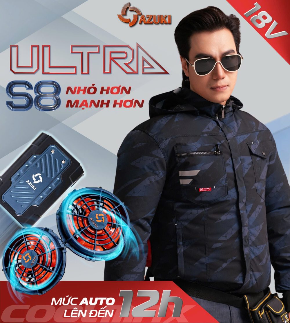 Bộ Áo Điều Hòa Azuki Ultra S8 - Pin 20.000mAh - Quạt 18V Siêu HOT 2025