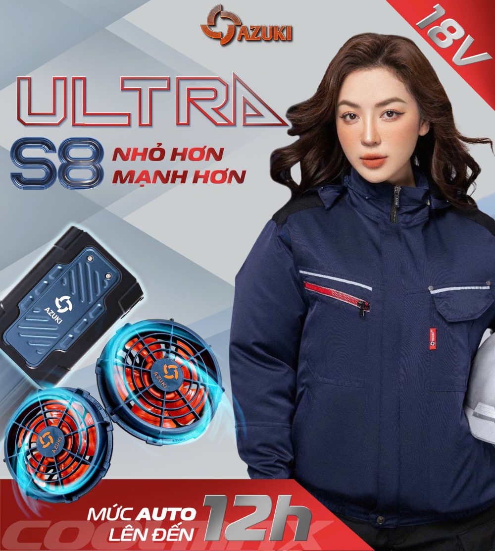 Bộ Áo Điều Hòa Azuki Ultra S8 - Pin 20.000mAh - Quạt 18V Siêu HOT 2025