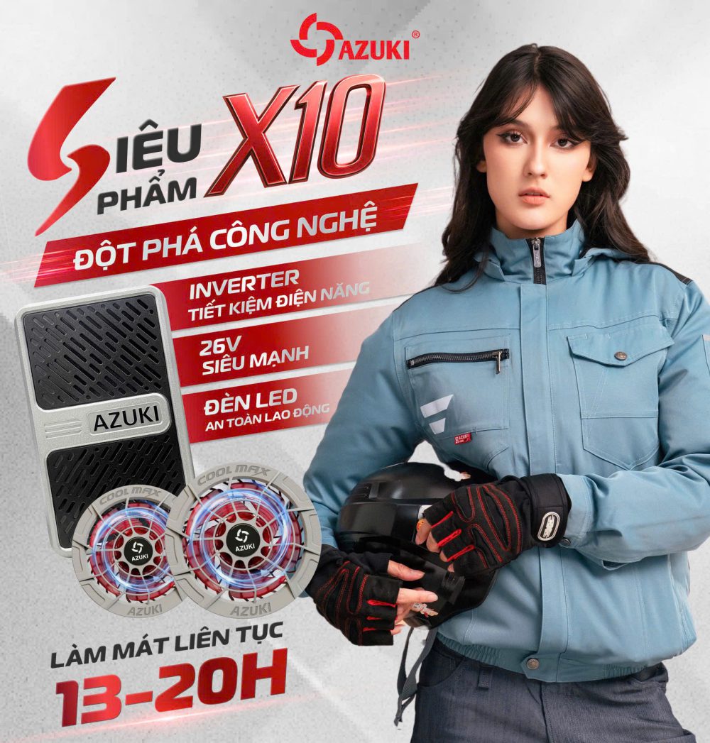ÁO LÀM MÁT GẮN QUẠT AZUKI EXTRA X10 PIN 24000mah, QUẠT 26V SIÊU MẠNH