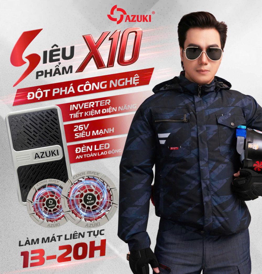 ÁO LÀM MÁT GẮN QUẠT AZUKI EXTRA X10 PIN 24000mah, QUẠT 26V SIÊU MẠNH