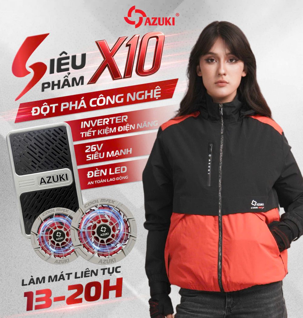 ÁO LÀM MÁT GẮN QUẠT AZUKI EXTRA X10 PIN 24000mah, QUẠT 26V SIÊU MẠNH