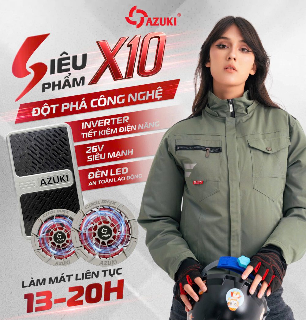 ÁO LÀM MÁT GẮN QUẠT AZUKI EXTRA X10 PIN 24000mah, QUẠT 26V SIÊU MẠNH