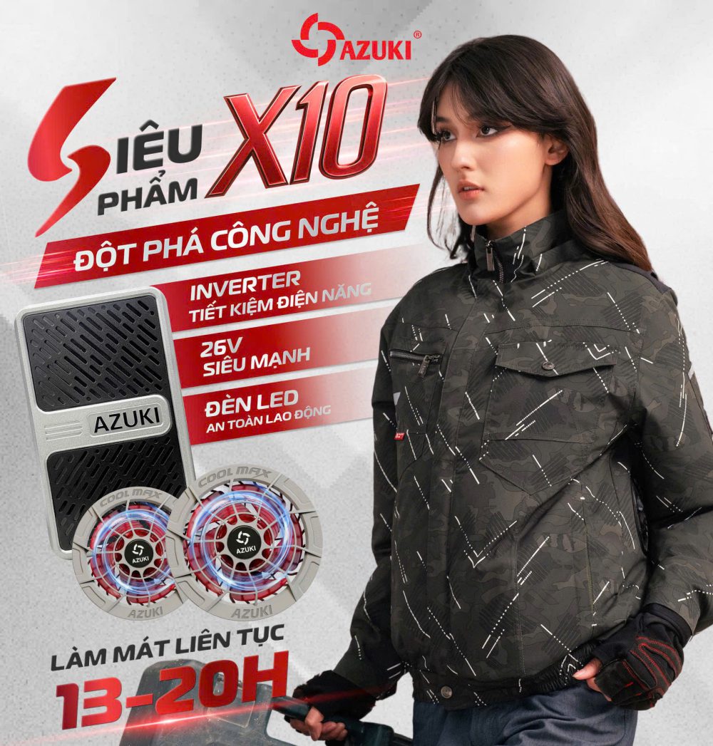 ÁO LÀM MÁT GẮN QUẠT AZUKI EXTRA X10 PIN 24000mah, QUẠT 26V SIÊU MẠNH