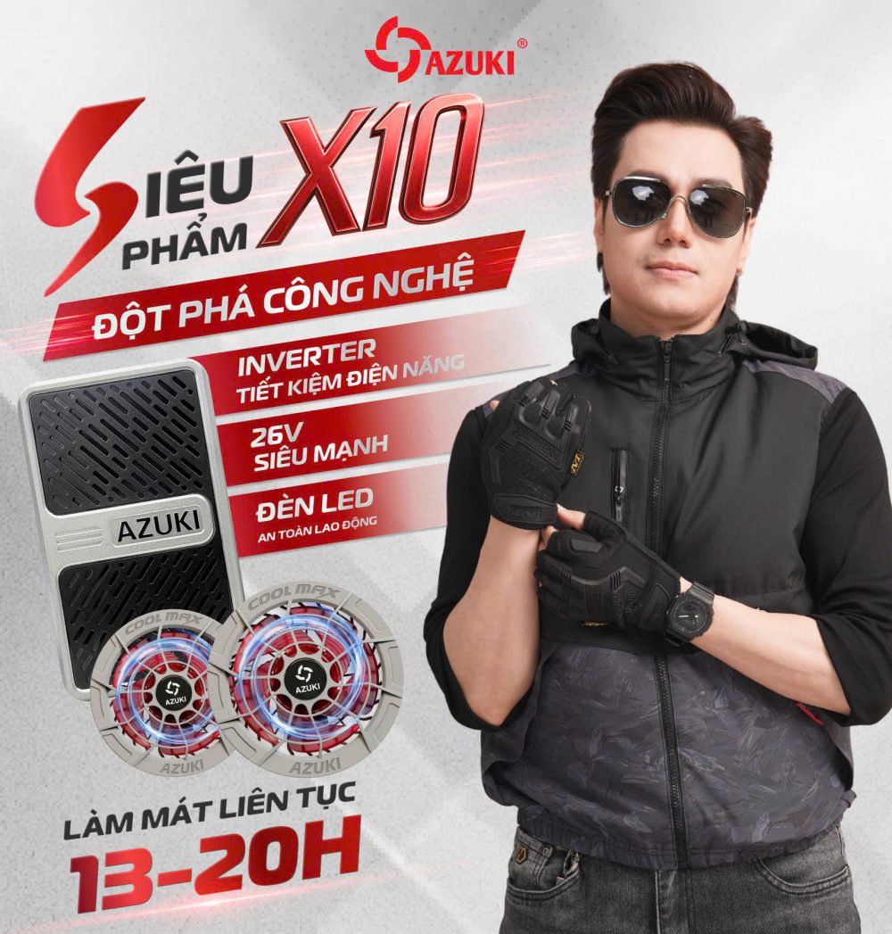 ÁO LÀM MÁT GẮN QUẠT AZUKI EXTRA X10 PIN 24000mah, QUẠT 26V SIÊU MẠNH