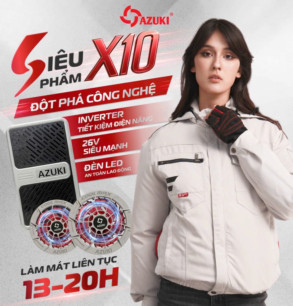 ÁO LÀM MÁT GẮN QUẠT AZUKI EXTRA X10 PIN 24000mah, QUẠT 26V SIÊU MẠNH
