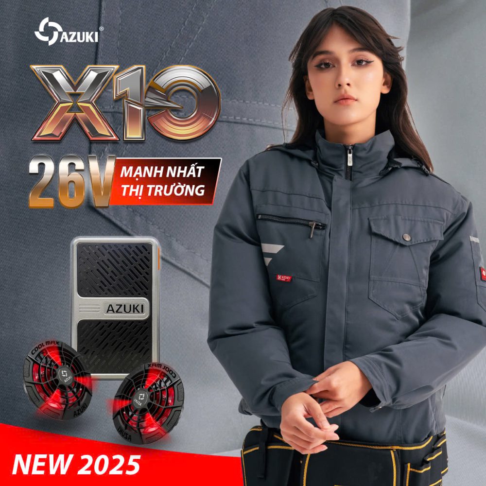 Bộ Áo Điều Hòa Azuki Extra X10: Pin 24000mAh - Quạt 26V Mạnh Nhất Thị Trường