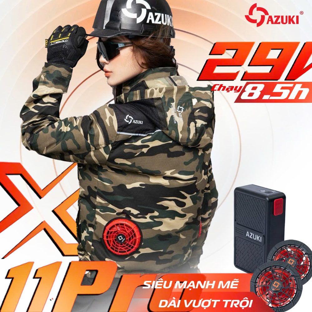 Áo Điều Hòa Azuki X11 Pro Chính Hãng, Quạt 29V Mạnh Nhất, Pin 30.000mAh Siêu Khủng