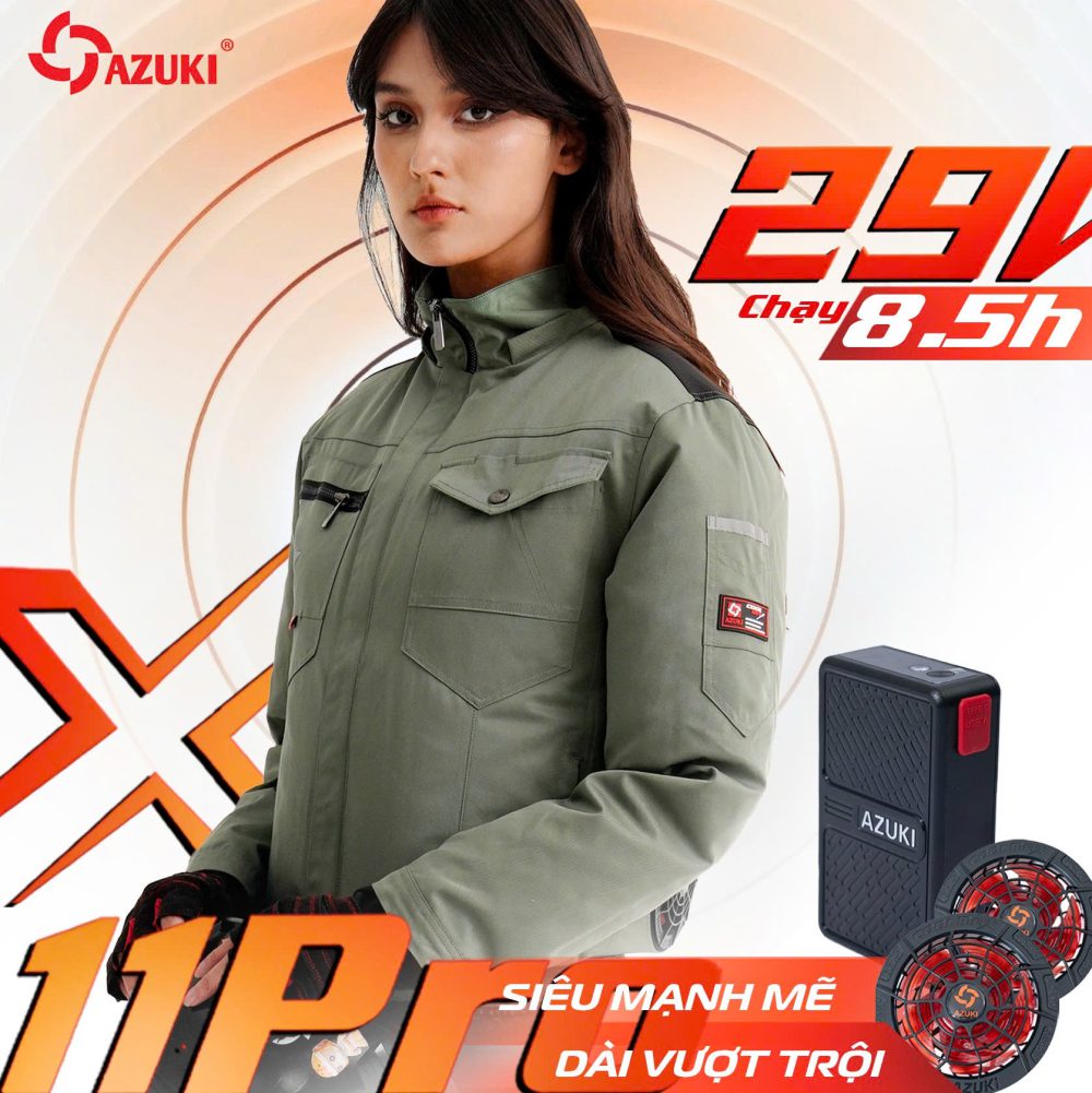 Áo Điều Hòa Azuki X11 Pro Chính Hãng, Quạt 29V Mạnh Nhất, Pin 30.000mAh Siêu Khủng