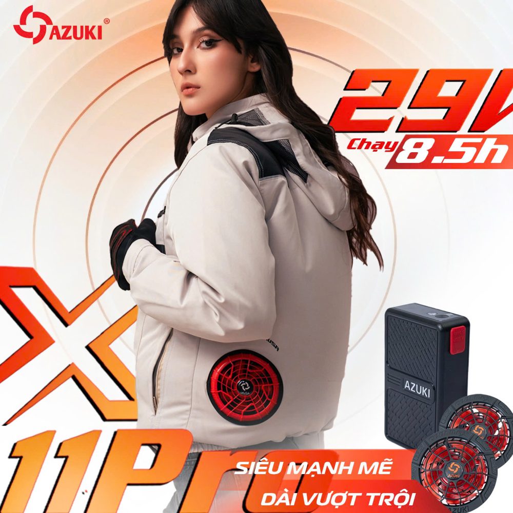 Áo Điều Hòa Azuki X11 Pro Chính Hãng, Quạt 29V Mạnh Nhất, Pin 30.000mAh Siêu Khủng