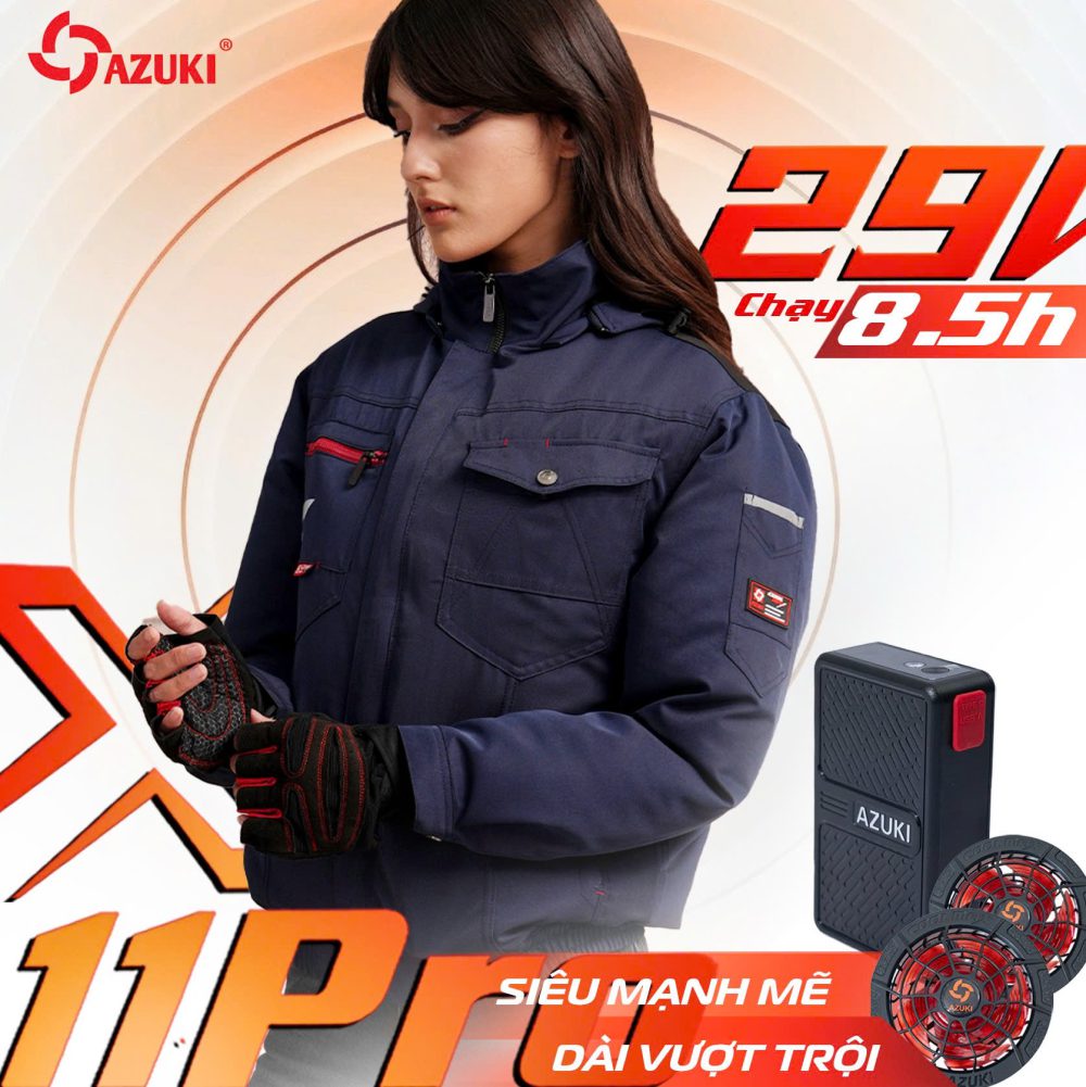 Áo Điều Hòa Azuki X11 Pro Chính Hãng, Quạt 29V Mạnh Nhất, Pin 30.000mAh Siêu Khủng