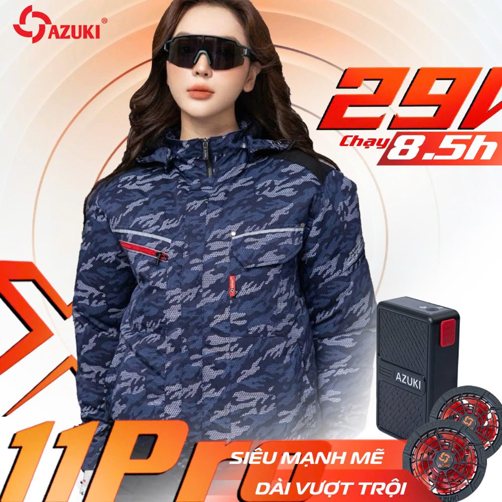 Áo Điều Hòa Azuki X11 Pro Chính Hãng, Quạt 29V Mạnh Nhất, Pin 30.000mAh Siêu Khủng