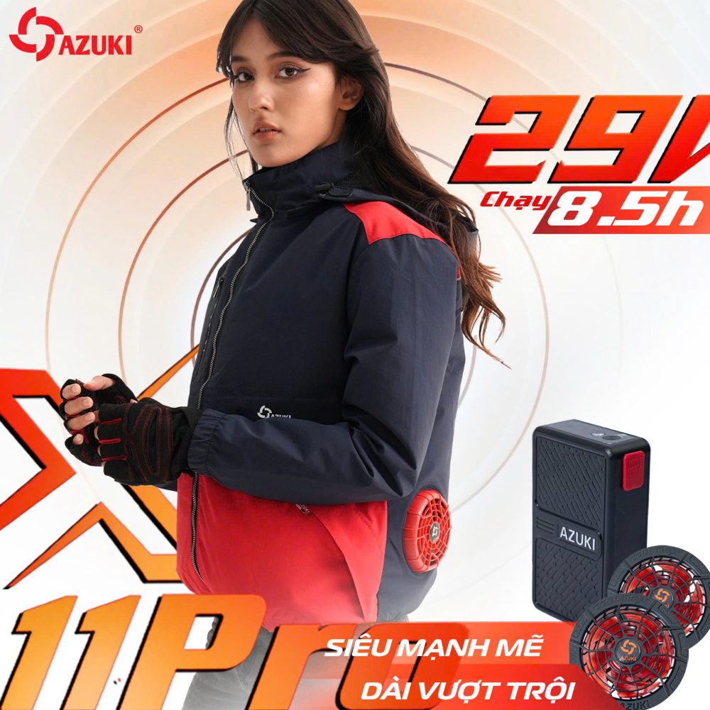 Áo Điều Hòa Azuki X11 Pro Chính Hãng, Quạt 29V Mạnh Nhất, Pin 30.000mAh Siêu Khủng