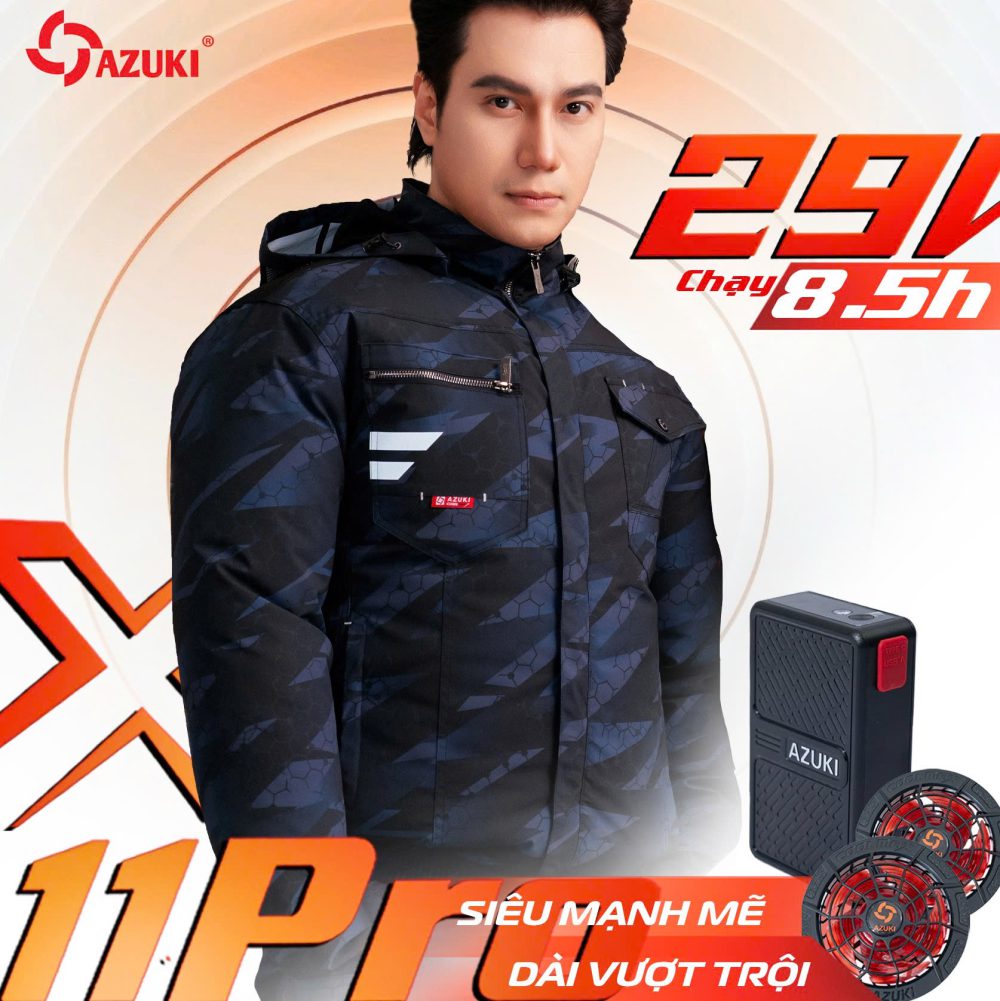 Áo Điều Hòa Azuki X11 Pro Chính Hãng, Quạt 29V Mạnh Nhất, Pin 30.000mAh Siêu Khủng
