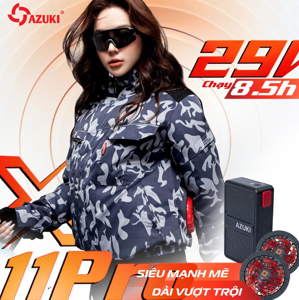 Áo Điều Hòa Azuki X11 Pro Chính Hãng, Quạt 29V Mạnh Nhất, Pin 30.000mAh Siêu Khủng