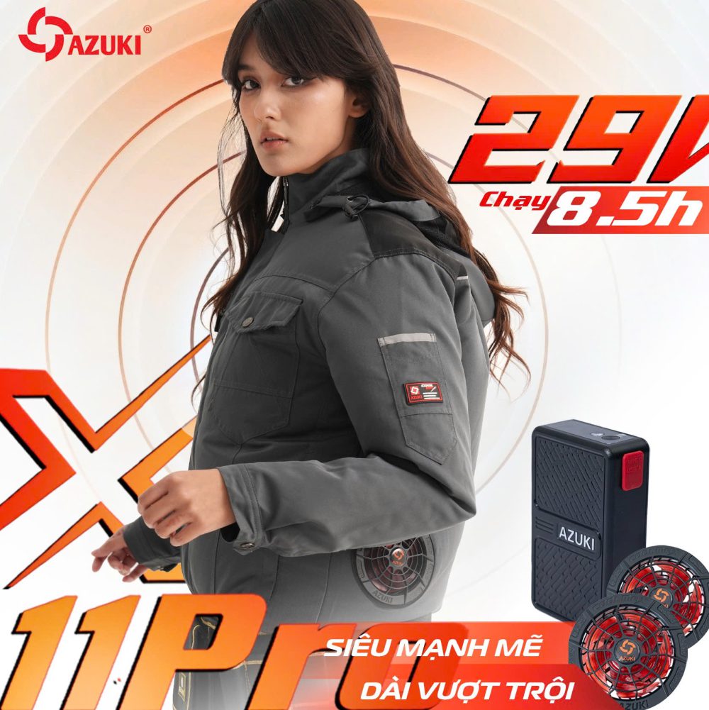 Áo Điều Hòa Azuki X11 Pro Chính Hãng, Quạt 29V Mạnh Nhất, Pin 30.000mAh Siêu Khủng