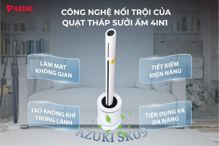 quạt tháp sưởi ấm 4in1