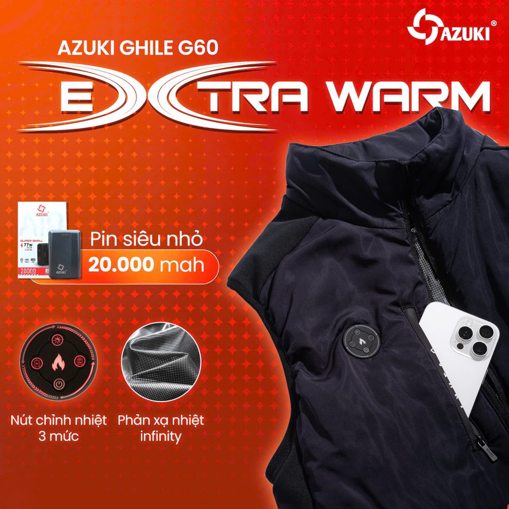 Áo Sưởi Ấm Azuki Extra Warm Ghile G60,Chạy Pin 20000mah, BH 12 Tháng Chính Hãng