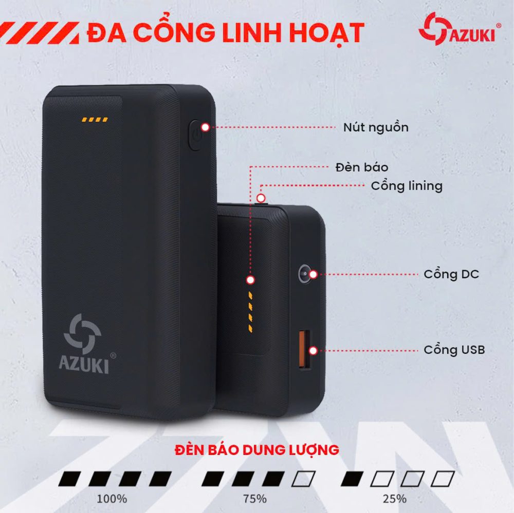 Pin Dành Cho Áo Sưởi Ấm Azuki (Pin 20.000mAh kèm sạc, Bảo hành chính hãng 12 tháng)