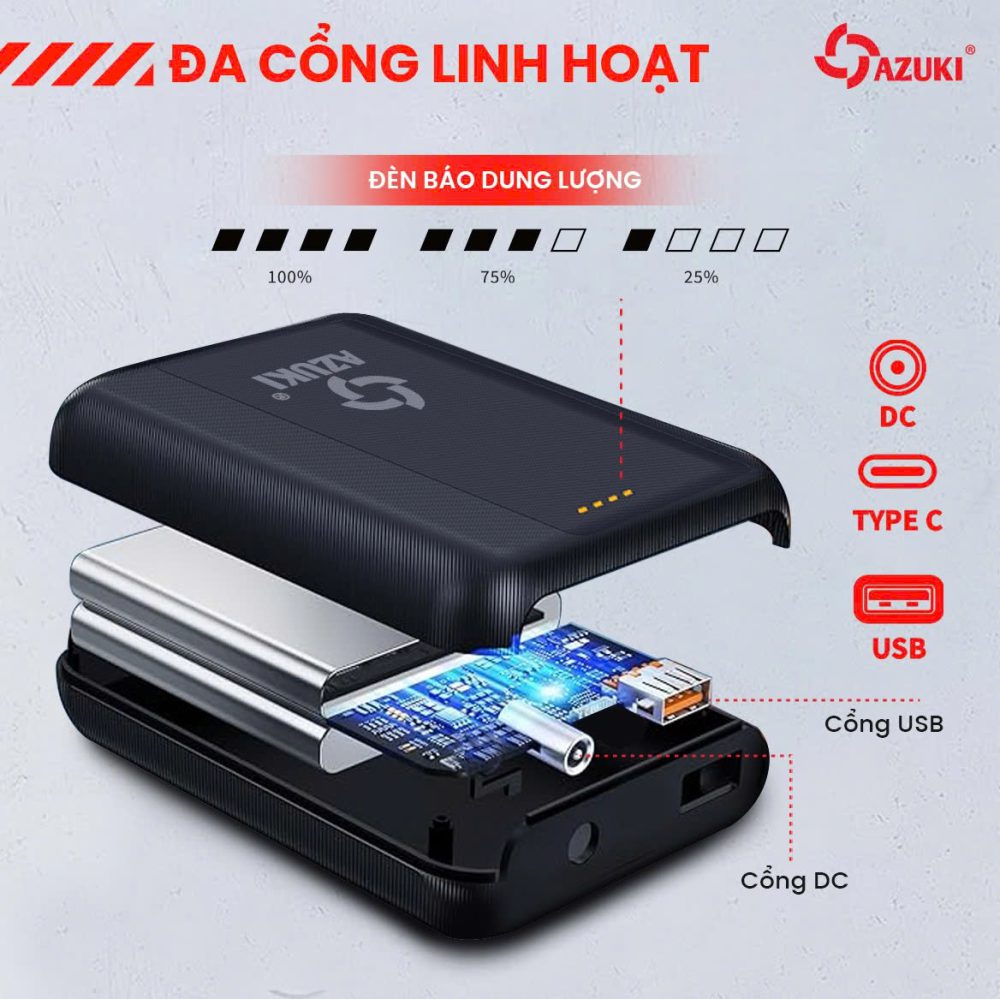 Pin Dành Cho Áo Sưởi Ấm Azuki (Pin 20.000mAh kèm sạc, Bảo hành chính hãng 12 tháng)