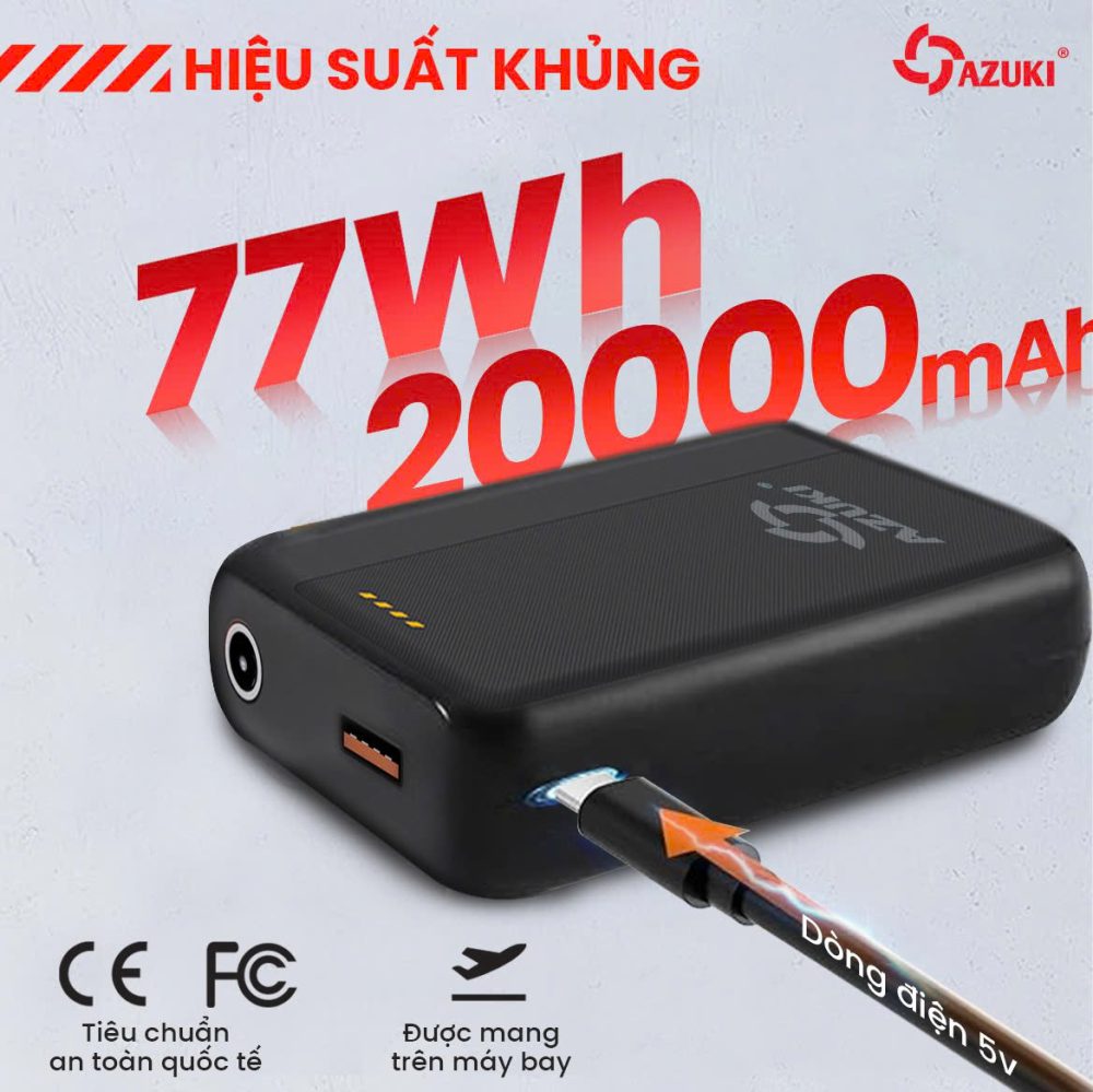 Pin Dành Cho Áo Sưởi Ấm Azuki (Pin 20.000mAh kèm sạc, Bảo hành chính hãng 12 tháng)