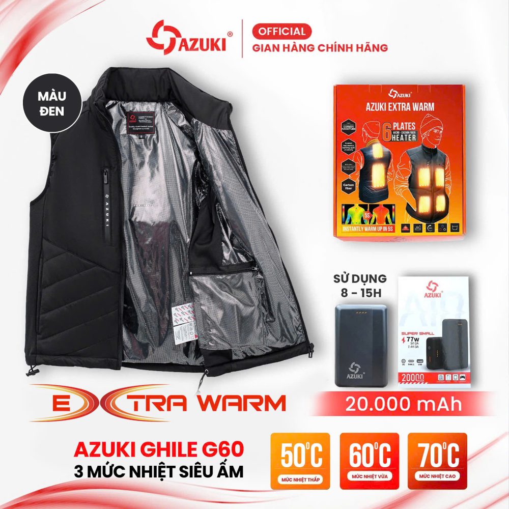 Áo Sưởi Ấm Azuki Extra Warm Ghile G60,Chạy Pin 20000mah, BH 12 Tháng Chính Hãng
