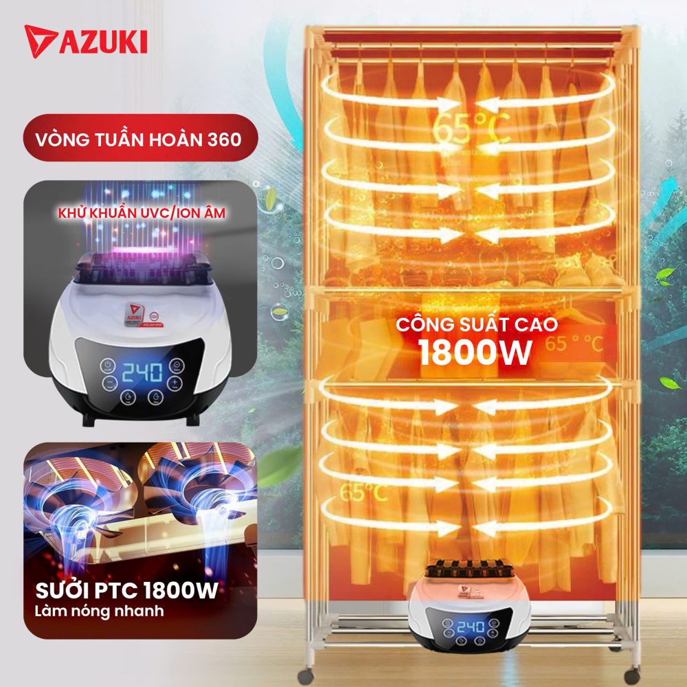Tủ Sấy Quần Áo AZUKI BG-168 – Sấy Nhanh, Khử Khuẩn, Tiết Kiệm Điện
