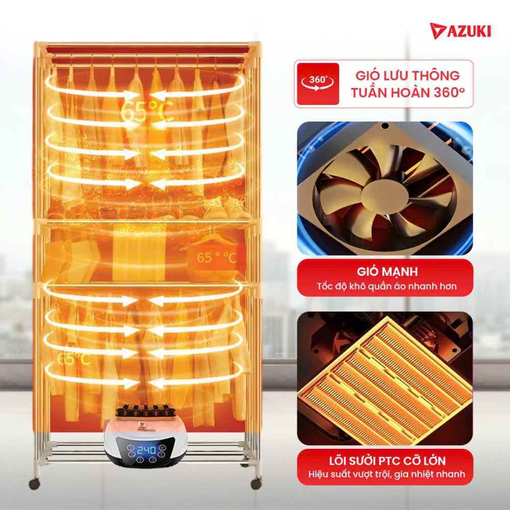 Tủ Sấy Quần Áo AZUKI BG-168 – Sấy Nhanh, Khử Khuẩn, Tiết Kiệm Điện