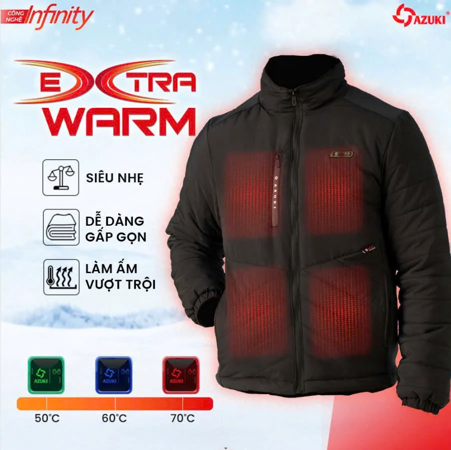 Áo Sưởi Ấm AZUKI EXTRA WARM S03 Dài Tay Siêu Nhẹ - 6 Vùng Sưởi, 3 Mức Nhiệt An Toàn