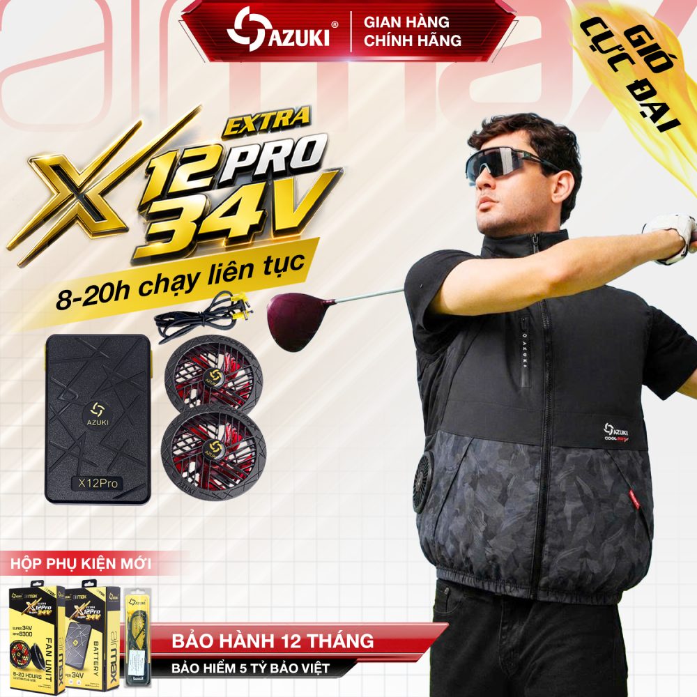 Áo Điều Hòa Ghile AZUKI Chính Hãng EXTRA  X12 Pro 30.000mAh - Quạt 34V Siêu Mạnh