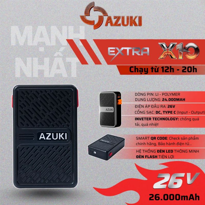 Pin áo điều hòa Azuki EXTRA X10 24000mAh – 26V