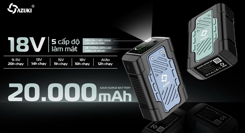 Pin áo điều hòa Azuki ULTRA S8 dung Lượng 20000Mah 18V cao cấp