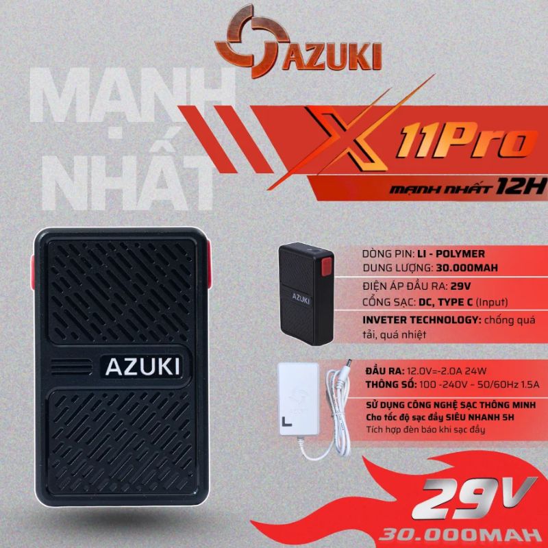 Pin áo điều hòa Azuki X11 Pro dung lượng 30000mAh chính hãng